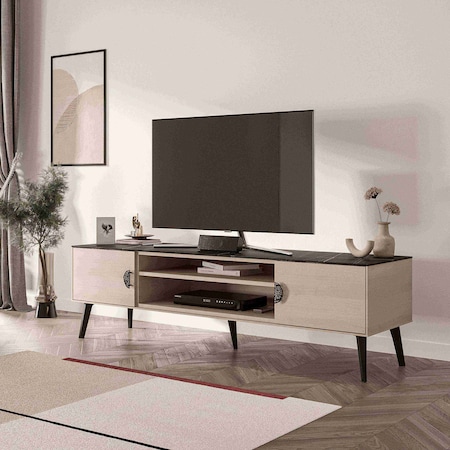 Manhattan Comfort Haley TV Stand 70.9 in White & Black Marble  in White and Black Marble TV004-WB